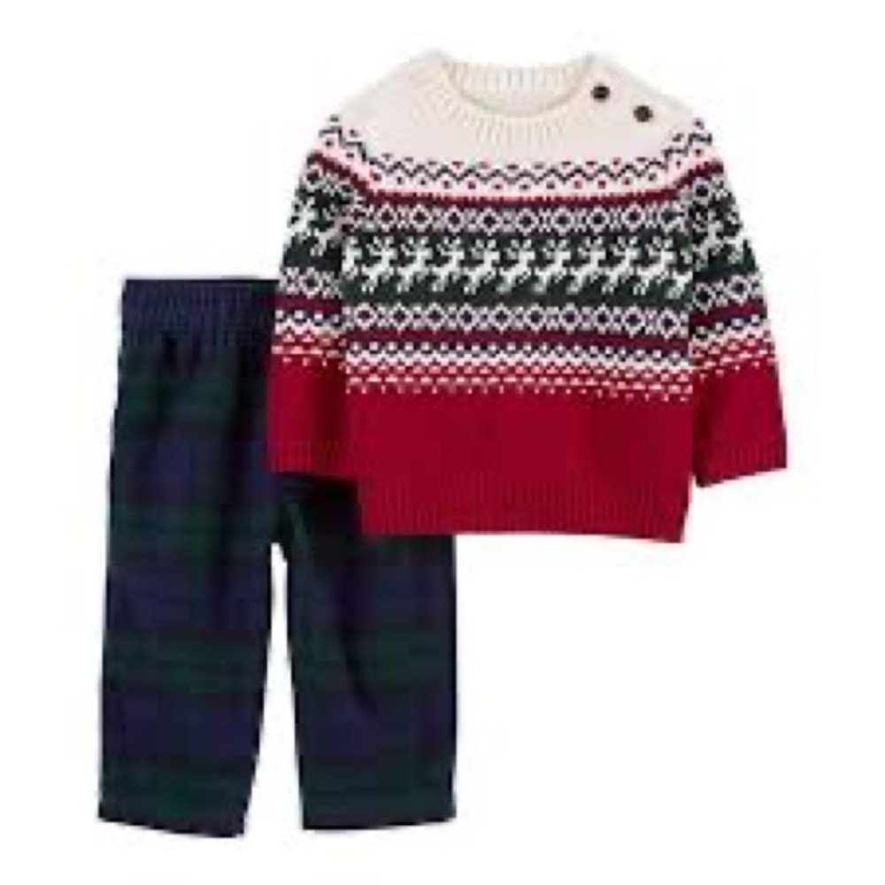 Carter’s 2-piece holiday sweater & twill flannel pant set